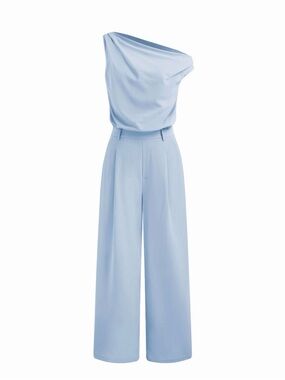 Cider One-Shoulder Wide-Leg Jumpsuit in Pale Blue